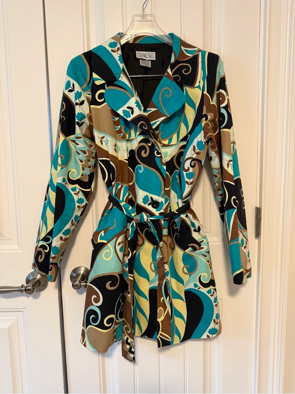 Emilio Pucci-Inspired Teal & Brown Belted Trench Coat